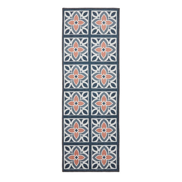 Washable Victoria H1191 Modern Vintage Lotus Floral Tile Mosaic Lightweight Printed Polyester Flatweave Grey/Orange Rug-Think Rugs-Rug Love - The Most Loved Rug Store